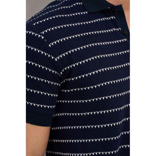 Nordic Desenli Örme Kumaş Viskon Erkek T-Shirt - Lacivert