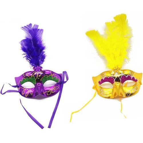 Renkli Tüylü Venedik Parti Maskesi Karışık Renk 12 Adet