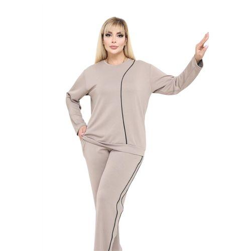 Melsay Butik Büyük Beden Bej Lacivert Çizgi Detay Modal Kadın Eşofman Takımı