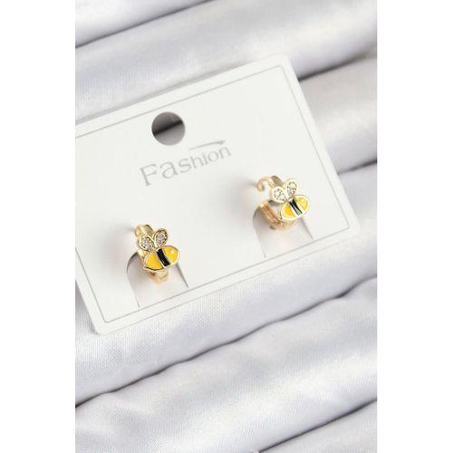 Pirinç Zirkon Taşlı Arı Model Gold Renk Çocuk Küpe