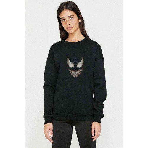 venom Zinirli Baskılı Siyah Kadın Sweashirt