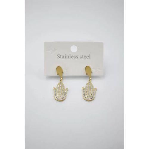 Taşlı Fatıma Eli Küpe - Altın