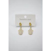 Taşlı Fatıma Eli Küpe - Altın