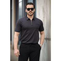 Yarım Fermuar Tek Cepli Erkek T-Shirt - Siyah