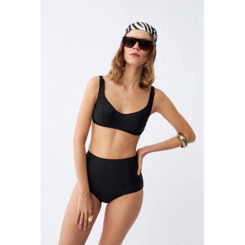 Kadın Siyah Pedli Kare Yaka Yüksek Bel Bikini Takımı
