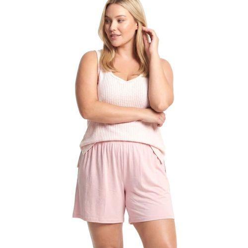 Kadın Büyük Beden Fitilli Şortlu Pijama Takımı – Pudra
