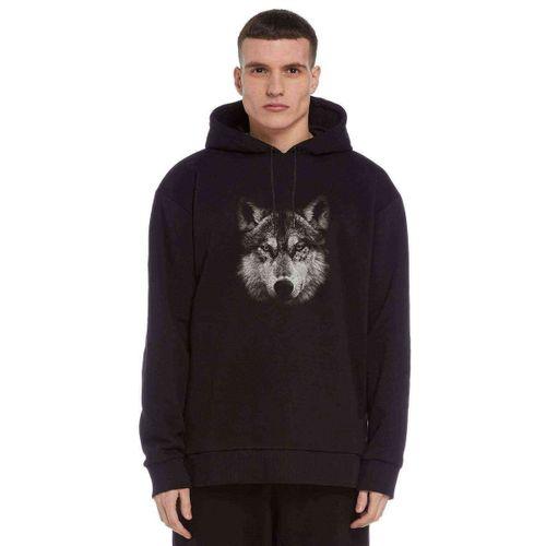 Wolf Kurt Baskılı Siyah Erkek Kapşonlu Sweatshirt