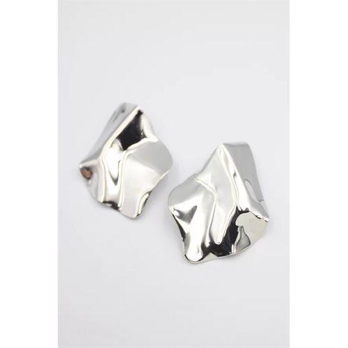 Metal Plaka Küpe - Gümüş