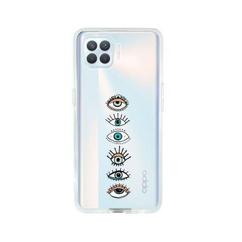 Oppo Reno 4 Lite Renkli Gözler Desenli Premium Şeffaf Silikon Kılıf