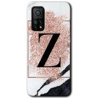 BeRa Aksesuar Xiaomi Mi 10T Pro Kılıf Baskılı Kapak - Pembe Mermer Desenli Z Harfi +Tam Kaplayan Mat Seramik