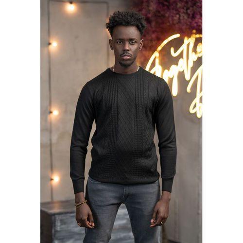 Regular Fit Yünlü Kendinden Desenli Bisiklet Yaka Triko Kazak