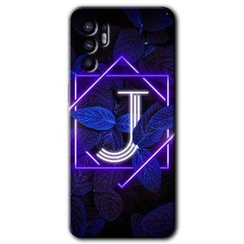 OPPO Oppo Reno 6 Kılıf HD Desen Baskılı Arka Kapak - Dark Neon Yaprak J Harfi
