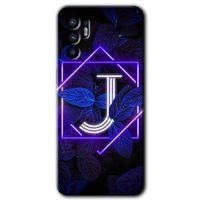 OPPO Oppo Reno 6 Kılıf HD Desen Baskılı Arka Kapak - Dark Neon Yaprak J Harfi