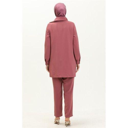 Mucize Yaka Detaylı Tunik Pantolon Sade Basic İkili Takım - 70038.101 - Gül Kurusu