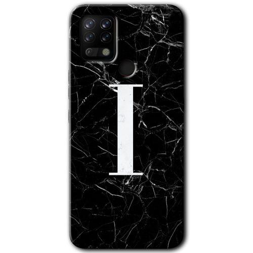 Tecno Pova Kılıf HD Desen Baskılı Arka Kapak - Siyah Mermer Desenli İ Harfi