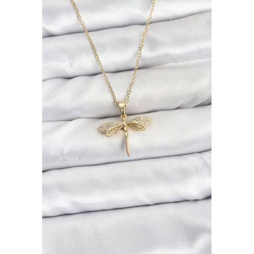 316L Çelik Zincir Gold Renk Yusufçuk Model Zirkon Taşlı Kadın Kolye