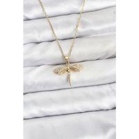 316L Çelik Zincir Gold Renk Yusufçuk Model Zirkon Taşlı Kadın Kolye