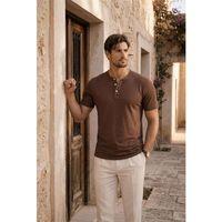 Edgar Regular Fit 3 Düğmeli Pat Flamlı Suprem Kumaş Pis Yaka Erkek T-Shirt - Kahve
