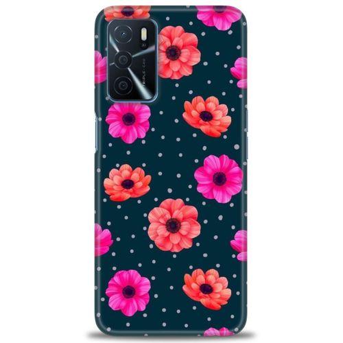 Oppo A16 Kılıf HD Baskılı Kılıf - Puantiye ve Çiçekler + Tam Ekran Koruyucu