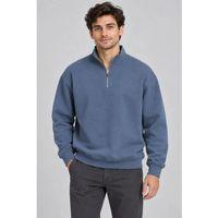 Erkek Üç İplik İçi Şardonlu Dik Yaka Yarım Fermuarlı Kışlık Sweatshirt - Mavi