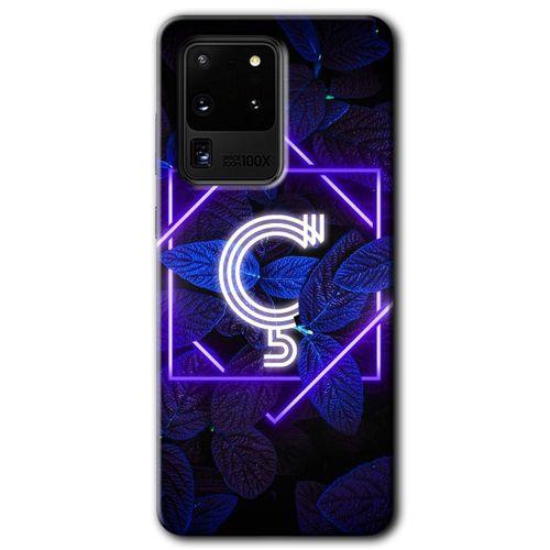 Galaxy S20 Ultra Kılıf HD Desen Baskılı Arka Kapak - Dark Neon Yaprak Ç Harfi + Kırılmaz Cam