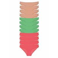 12 adet Süper Eko Set Likralı Kadın Slip Külot Ten Yeşil Fuşya