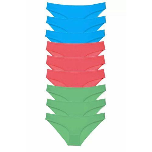 9 adet Süper Eko Set Likralı Kadın Slip Külot Yeşil Fuşya Mavi