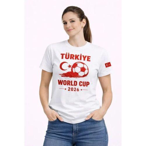 Türkiye World Cup 2026 Baskılı Tişört Futbol Temalı Forma T-Shirt - Beyaz