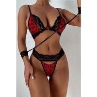 Fantezi Takım Kadın Leopar Desenli Dantel Detaylı Parça Sütyen Külot Takımı Nightlight 3 Pa