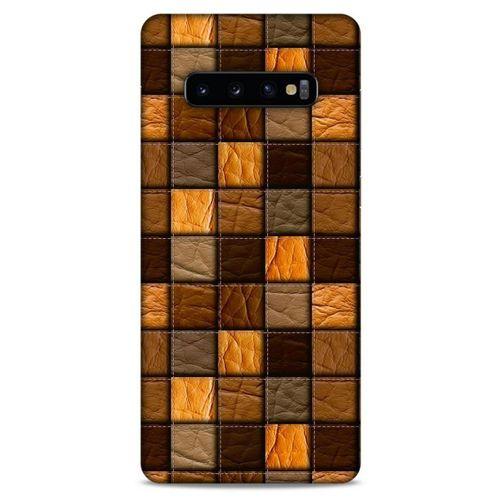 Samsung Galaxy S10 Plus Kılıf Patchwork (32) Soft Silikon Kılıf Turuncu Kahve