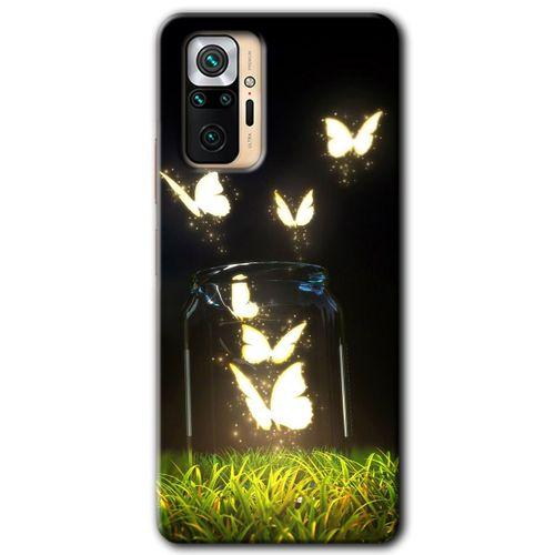 MRCİLETİSİM Xiaomi Redmi Note 10 Pro Kılıf Kapak - Işıklı Kelebekler +Hayalet Ekran Yandan Gözükmez