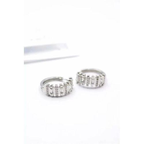 Taşlı Halka Küpe - Gümüş