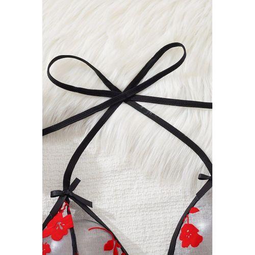 Çiçek Desenli Siyah Transparan Gecelik