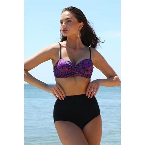 Kadın Yüksel Bel Straplez Mor Bikini
