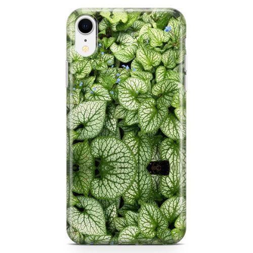 Apple iPhone XR Kılıf Mavi Çiçekli Yapraklar Arka Kapak Koruma Desenli Full Koruyucu
