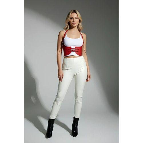 Kırmızı Renk Kalın Kadın Kemeri, Elbise Kemeri, Şık Deri Kemer, Deri Kemer Harness - APFT605