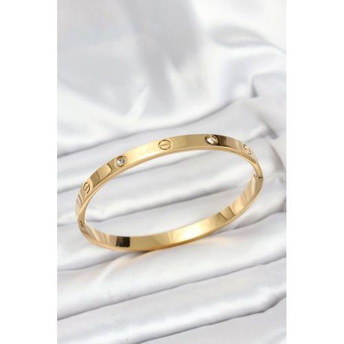 316L Çelik Gold Renk Zirkon Taşlı 65 mm Kadın Kelepçe Bileklik