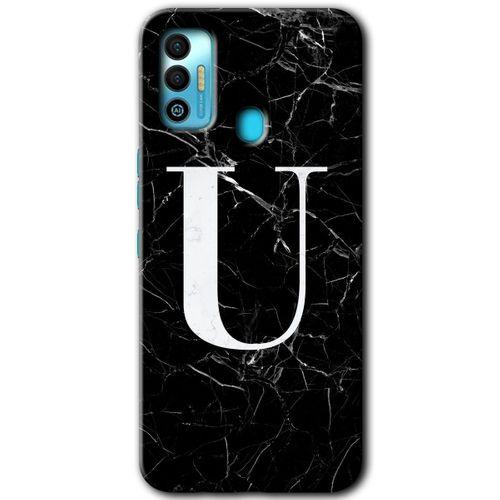 Tecno Spark 7T HD Baskılı Kılıf + 9D Tam Ekran Koruyucu - Siyah Mermer Desenli U Harfi
