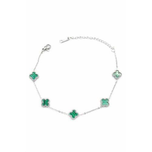 Gümüş VC Yonca Bileklik - Yeşil
