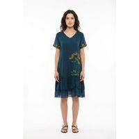 Kısa Kol Dilek Vual V Yaka Yazlık Nakışlı Günlük Kısa Elbise Petrol Ptrl