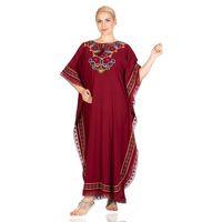 Kısa Kol Şile Bezi Gülseren Uzun Yazlık Otantik Elbise Bordo Brd