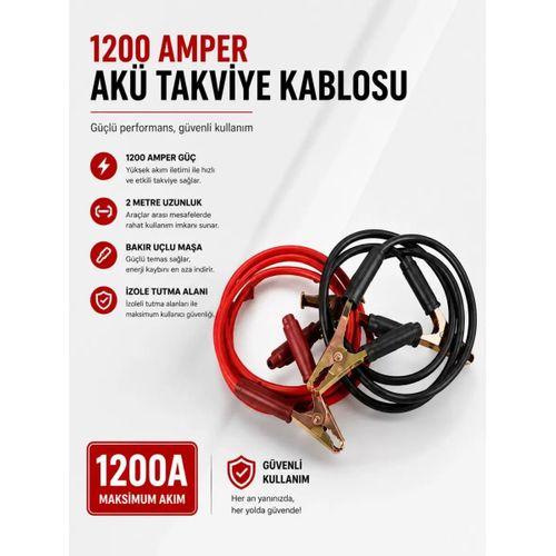 1200 Amper Akü Takviye Kablosu 2 Metre Bakır Uçlu