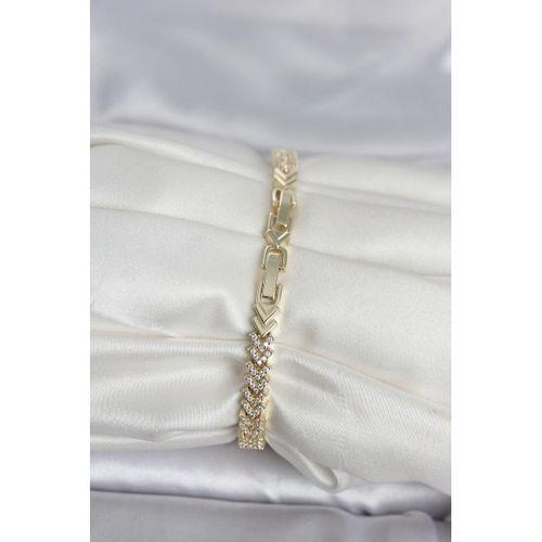 Pirinç Gold Renk Zirkon Taşlı Çavuş Model Kadın Bileklik