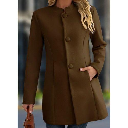 Kadın Uzun Kollu Hakim Yakalı önden Düğmeli Cep Detaylı Kısa Taba Kaşe Kaban