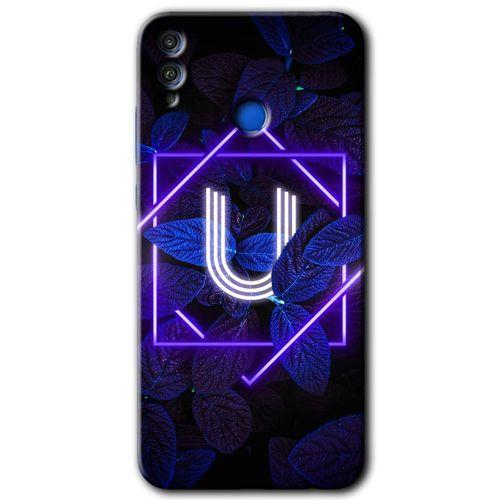 Honor 8c Kılıf HD Desen Baskılı Arka Kapak - Dark Neon Yaprak U Harfi