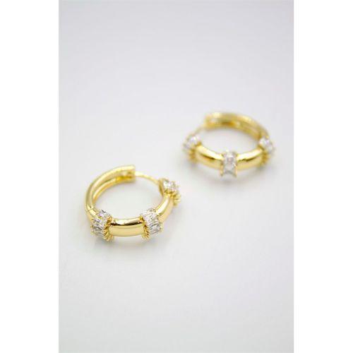 Taşlı Halka Küpe - 14K Altın