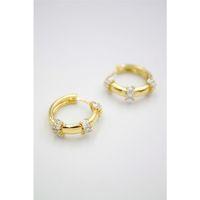 Taşlı Halka Küpe - 14K Altın