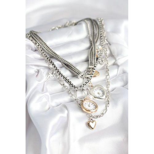 Otantik Gümüş Renk Kadın Kolye Kombini