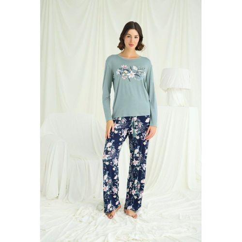 Çiçek Ve Yaprak Desenli Baskılı Pijama Takımı