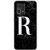 Oppo Reno 7 4G HD Baskılı Kılıf + 9D Tam Ekran Koruyucu - Siyah Mermer Desenli R Harfi